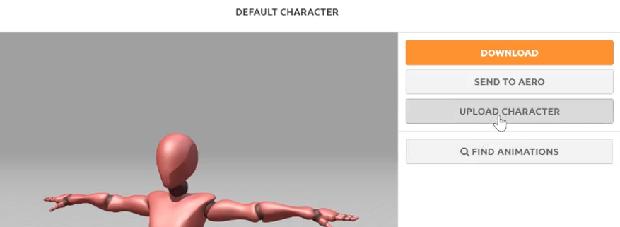 Mixamoに自作のキャラクターモデルを入力する選択画面