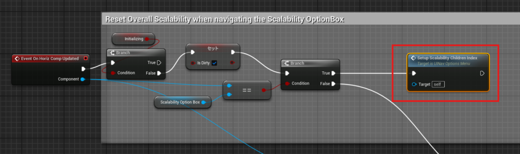 Event On Horiz Comp Updated」のブランチ以降の処理をなくして、その代わりに新しい関数「Setup ScalabilityChildren Index」をつないでいる